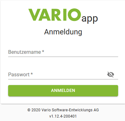 VARIO App Anmeldemaske