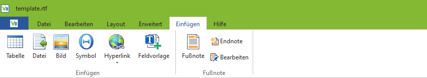 VMailtemplate-Editor - Reiter "Einfügen"