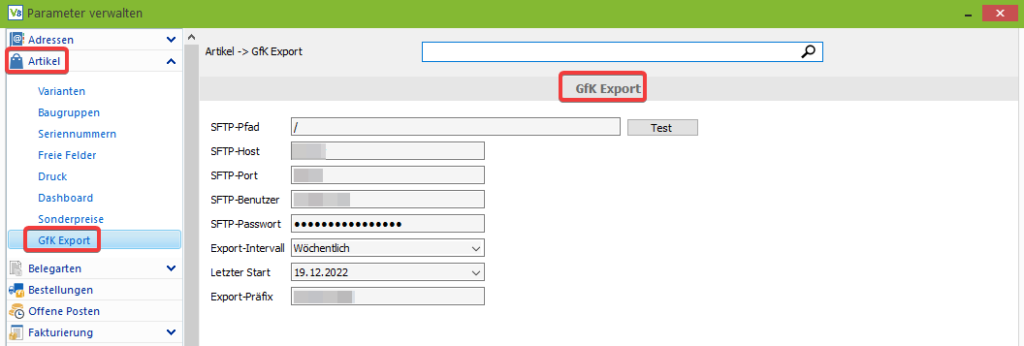 Parameterverwaltung GFK Export